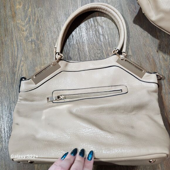 Black Rivet Taupe Leather Purse Normcore Everyday Carryall Classic Neutral - Picture 6 of 15